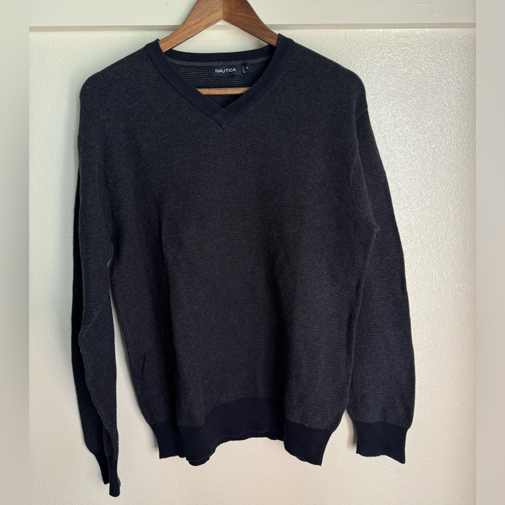 Nautical M Men’s Blue Waffle V-neck Pullover Sweater